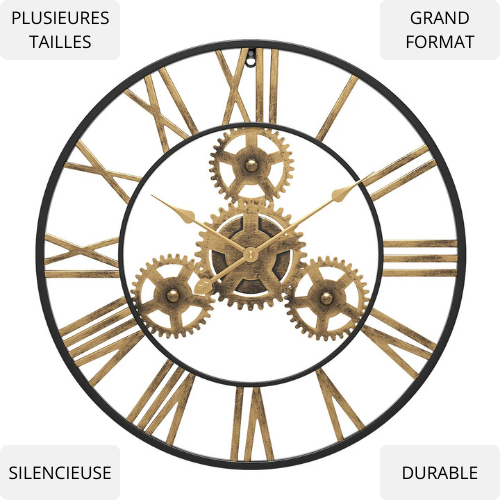 Grande Horloge Murale Vintage Engrenages- Décoration Murale Rétro